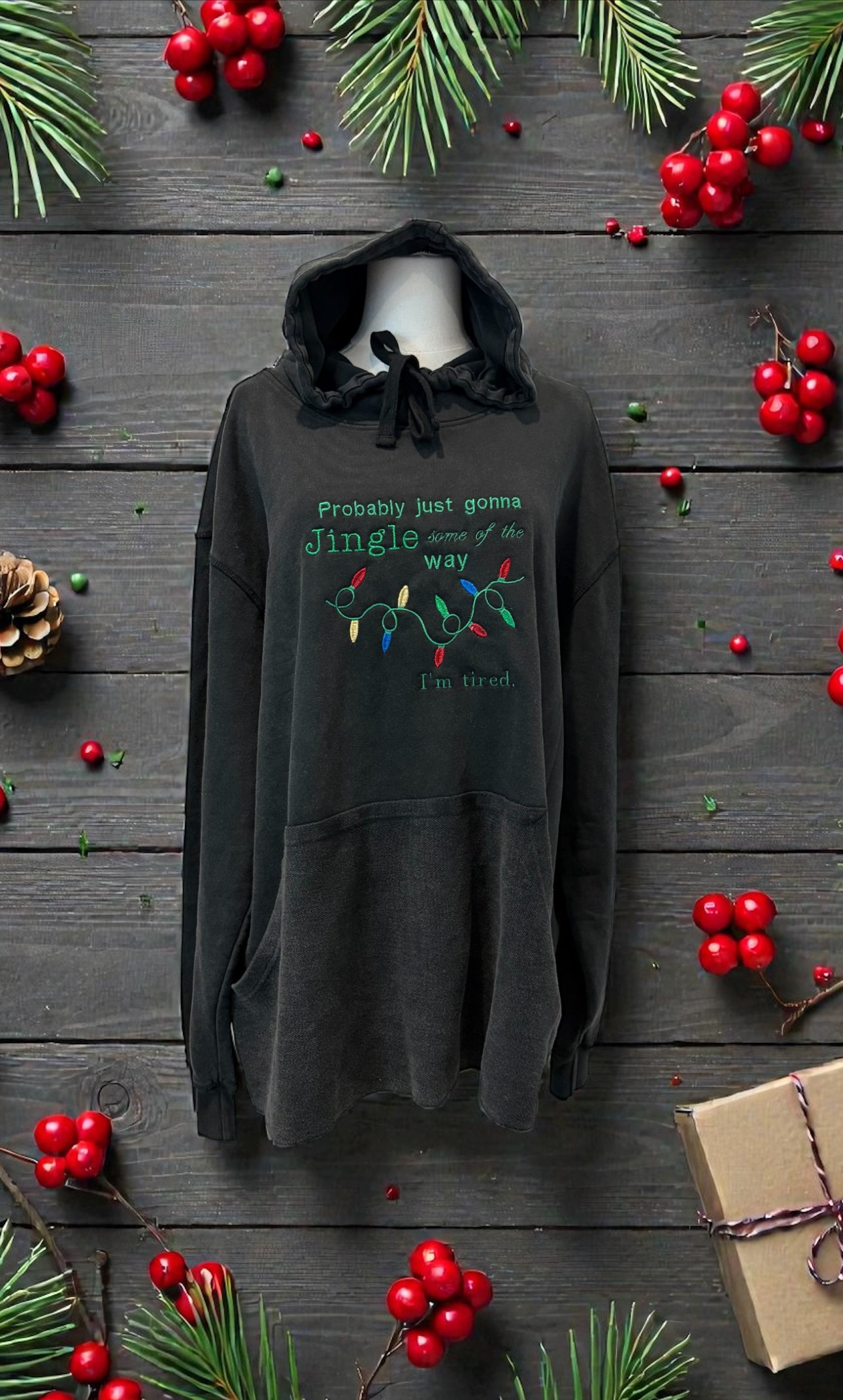 Jingle Some of the Way Embroidered Charcoal Hoodie